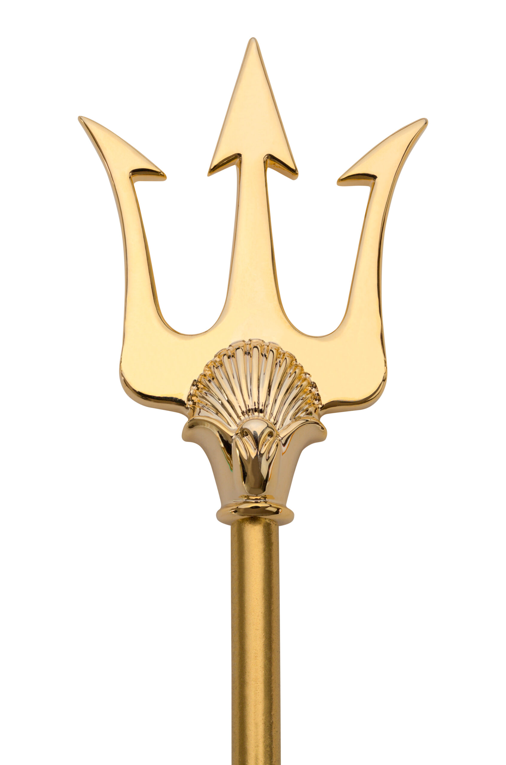 a gold trident with three pointed arrows.